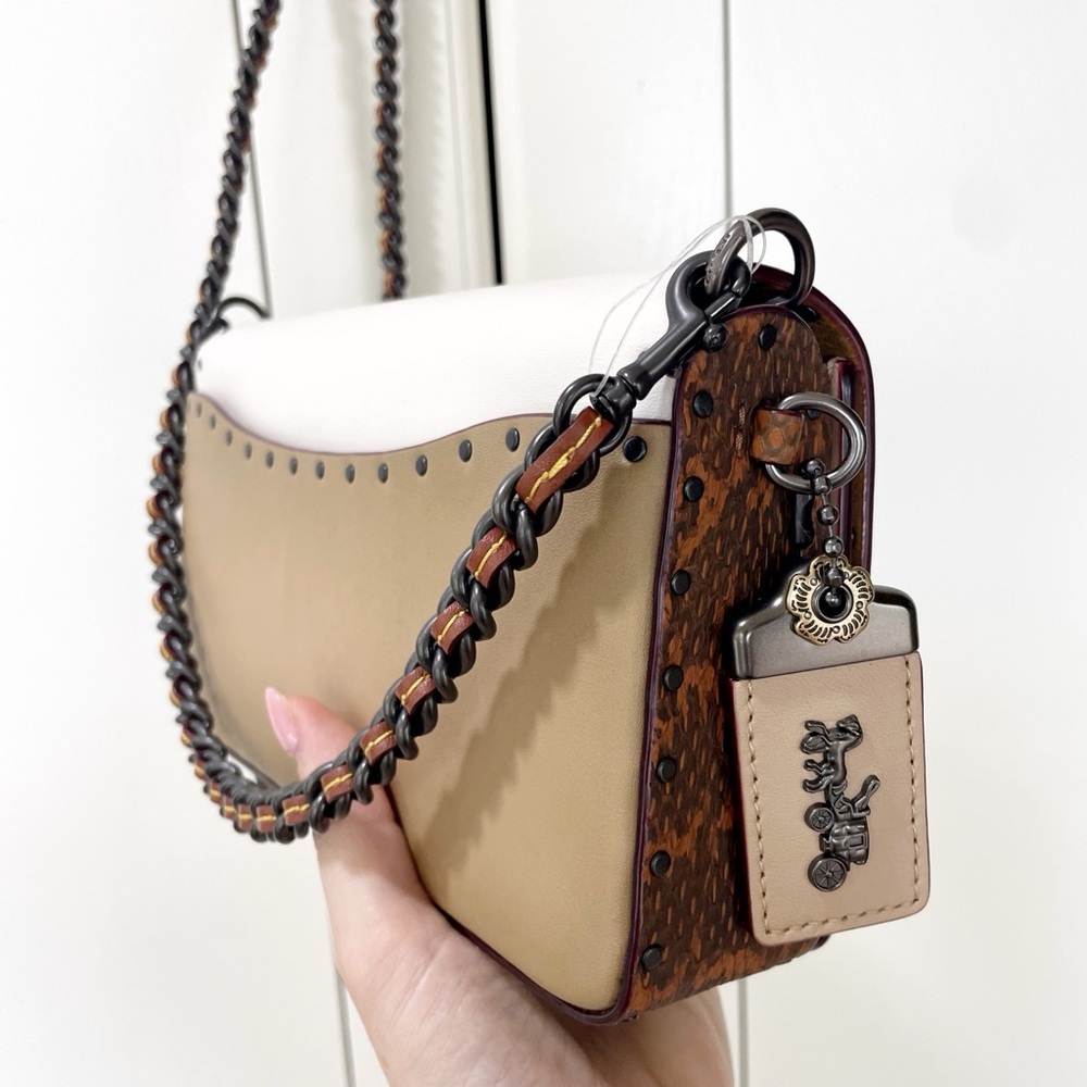 Coach Dinky With Rivets And Snakeskin Detail White Tan Crossbody B1880-30455 - Picture 11 of 16